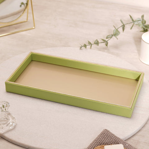 Green Faux Leather Rectangular Tray