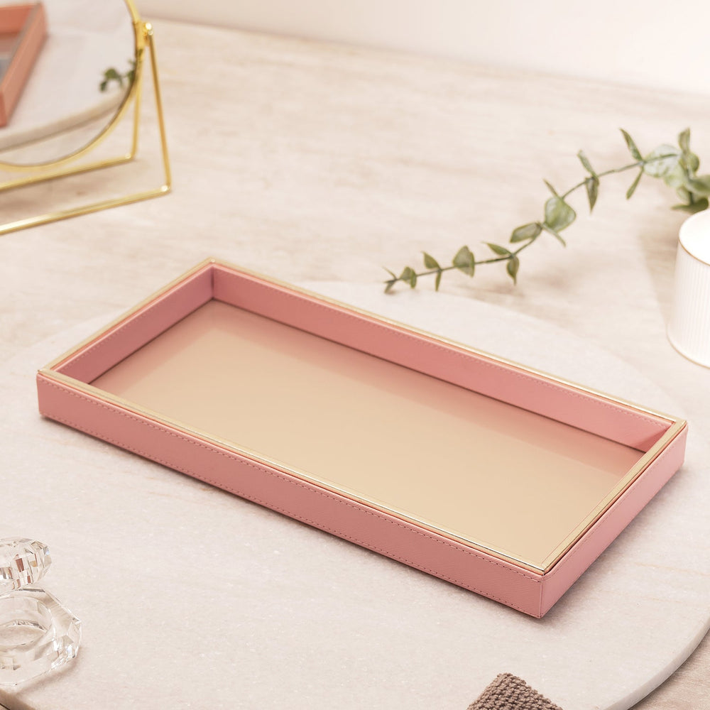 Pink Faux Leather Rectangular Tray