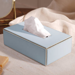 Blue Faux Leather Tissue Box Cover