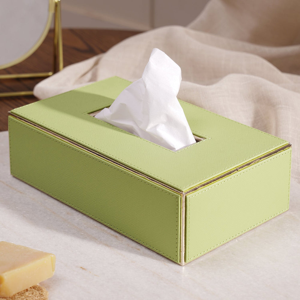 Green Faux Leather Tissue Box Cover