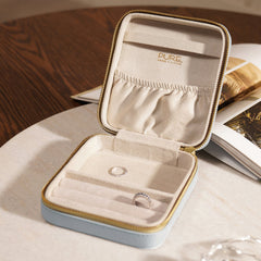 Blue Square Faux Leather Travel Jewellery Box