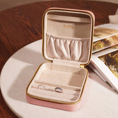 Pink Square Faux Leather Travel Jewellery Box