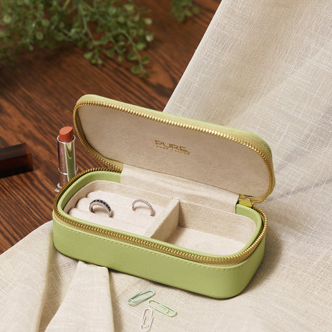 Green Rectangle Faux Leather Travel Jewellery Box