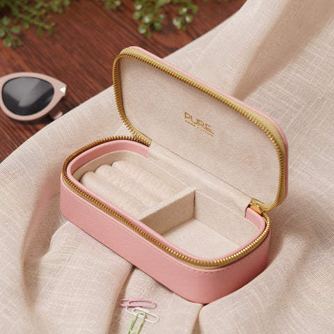 Pink Rectangle Faux Leather Travel Jewellery Box