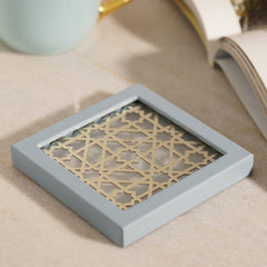Blue Criss Cross Pattern Faux Leather Coaster