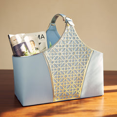 Blue Faux Leather Magazine Basket