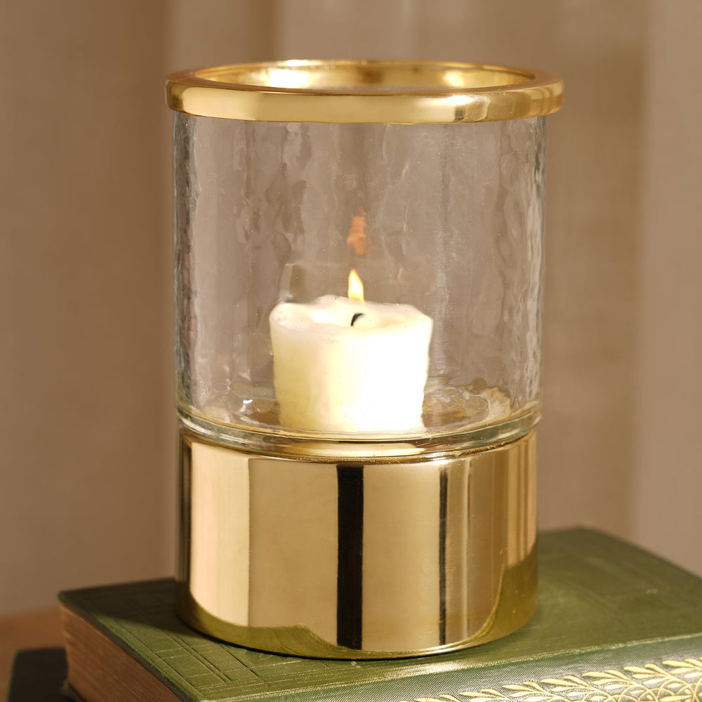Gold Hammered Glass Votive with Base
