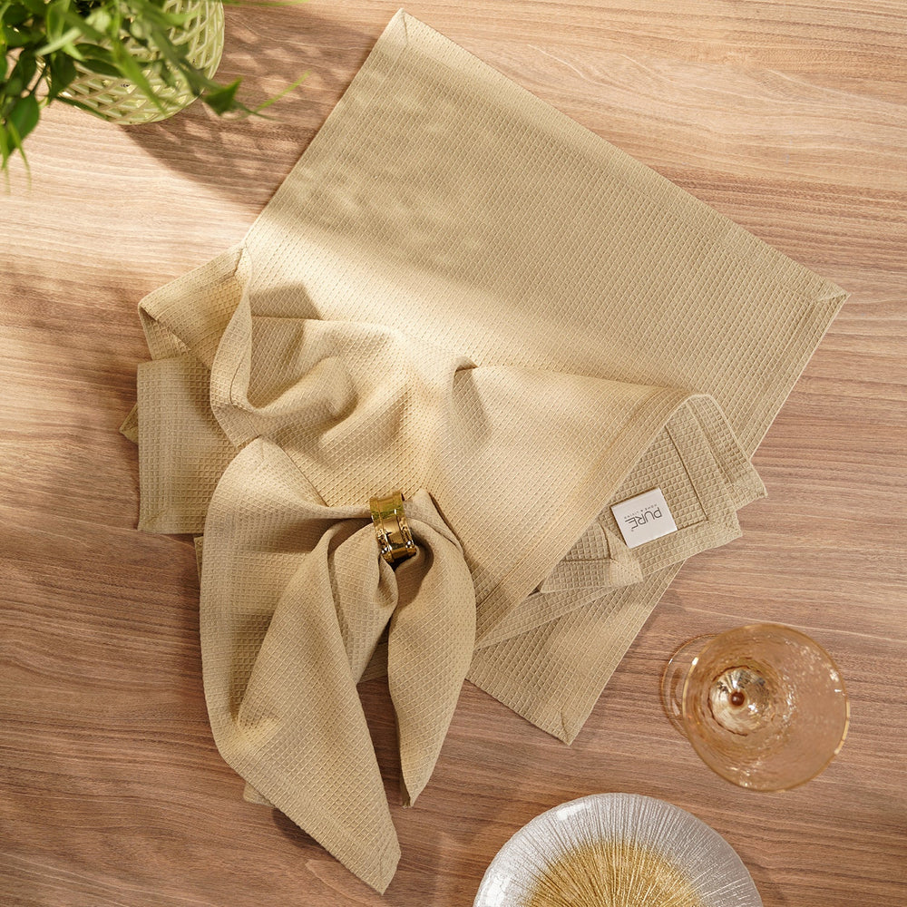 Set of 4 Beige Cotton Table Napkins