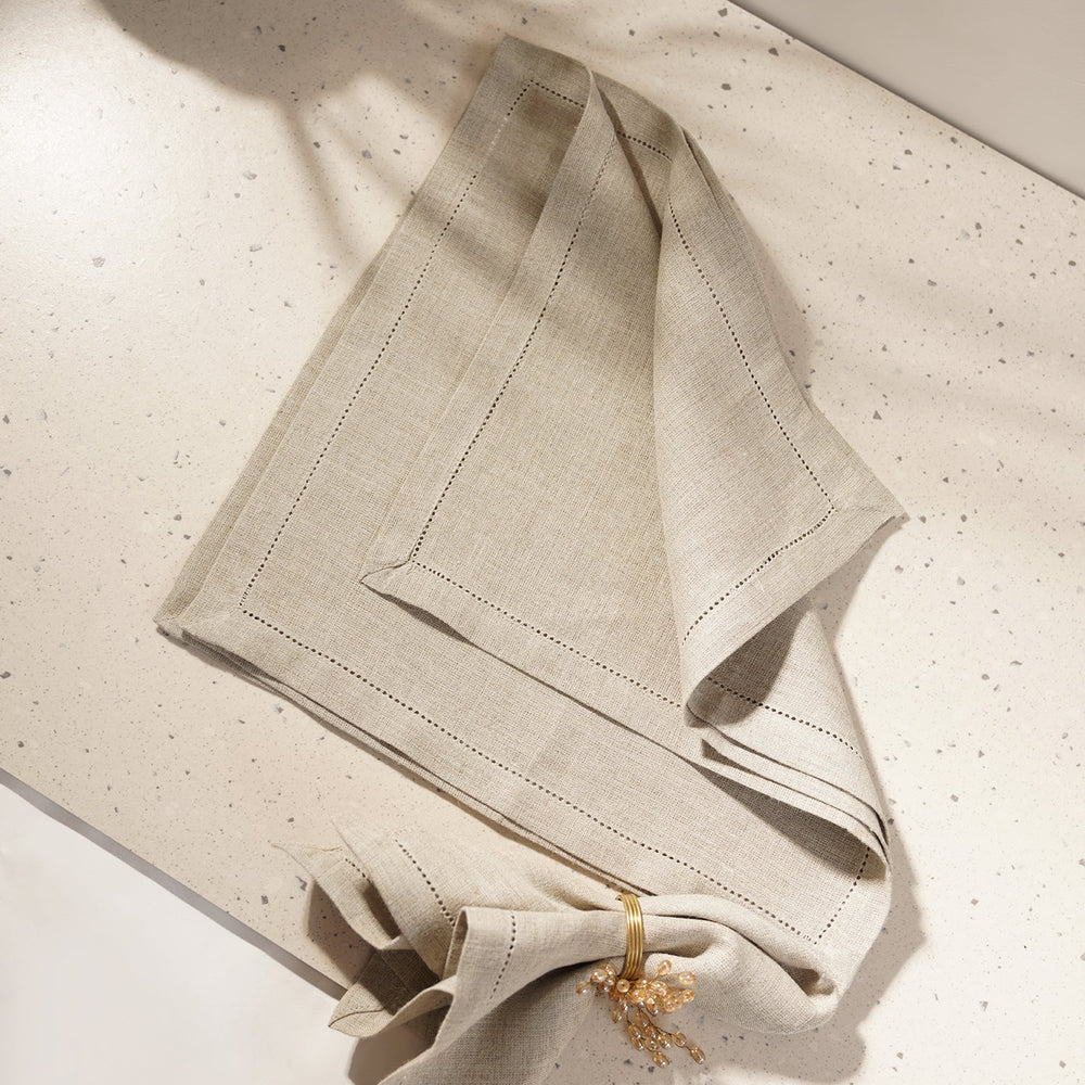 Set of 4 Light Brown Linen Table Napkins