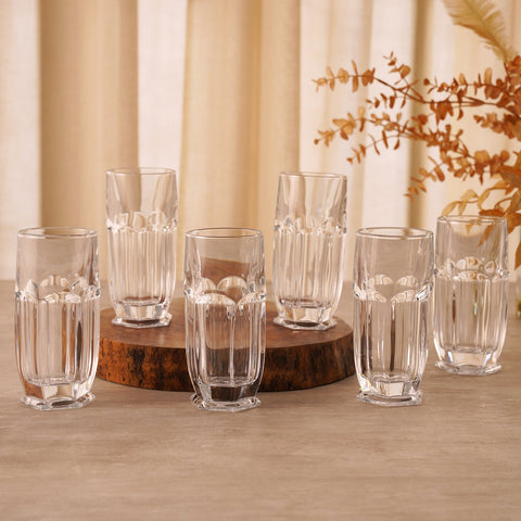 Set of 6 Clear Cylindrical Highball Glasses