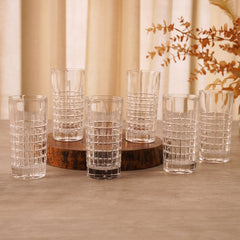 Set Of 6 Clear Cut Design Highball Glasses
