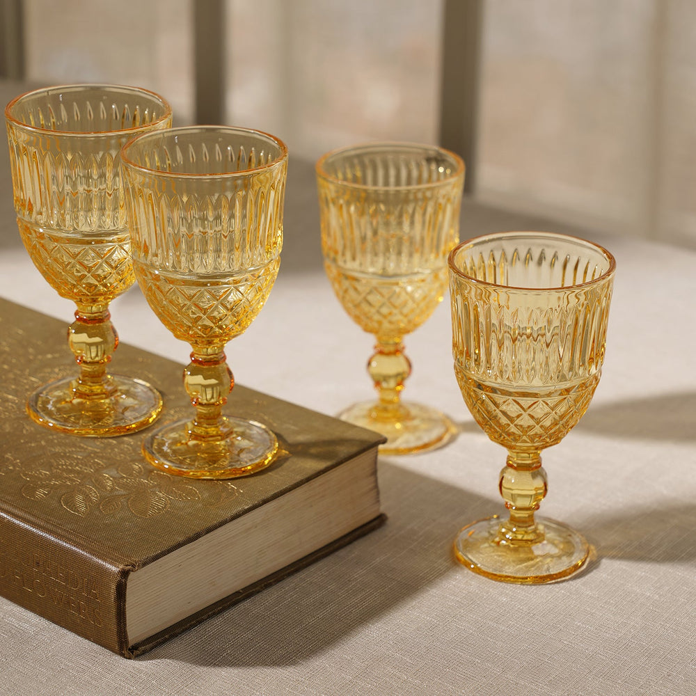 Set of 4 Brown Diamond Cut Wine Glasses