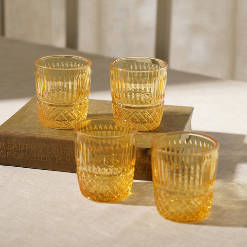 Set of 4 Brown Diamond Cut Tumblers
