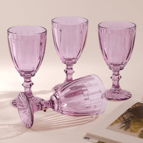Set Of 4 Light Purple Linear Textured Wine Glasses