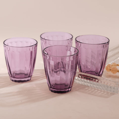 Set Of 4 Light Purple Linear Textured Tumblers