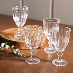 Set of 4 Clear Ribbed Wine Glasses