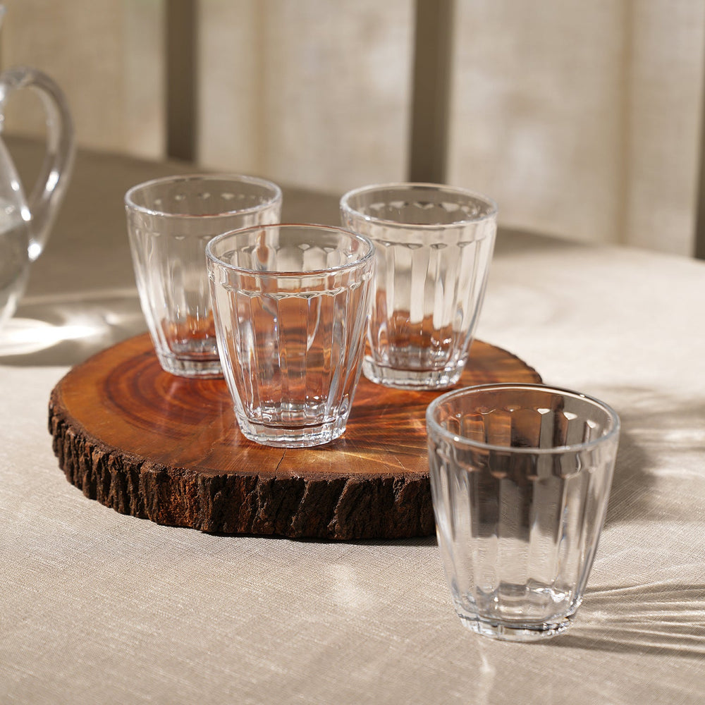 Set of 4 Clear Ribbed Tumblers
