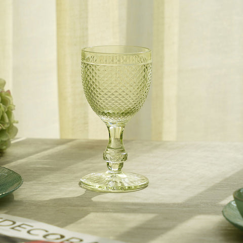 Set Of 6 Green Dotted Textured Wine Glasses