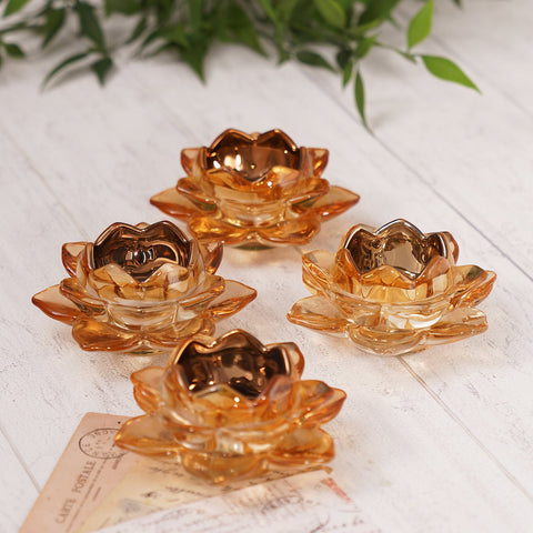 Set Of 4 Brown Lotus Tealight Holders
