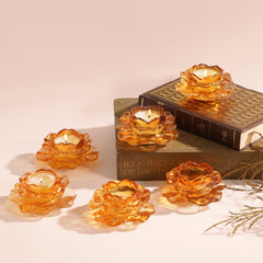 Set Of 6 Orange Floral Tealight Holders