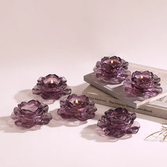 Set Of 6 Purple Floral Tealight Holders