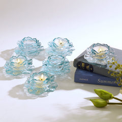 Set Of 6 Blue Floral Tealight Holders