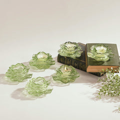 Set Of 6 Green Floral Tealight Holders