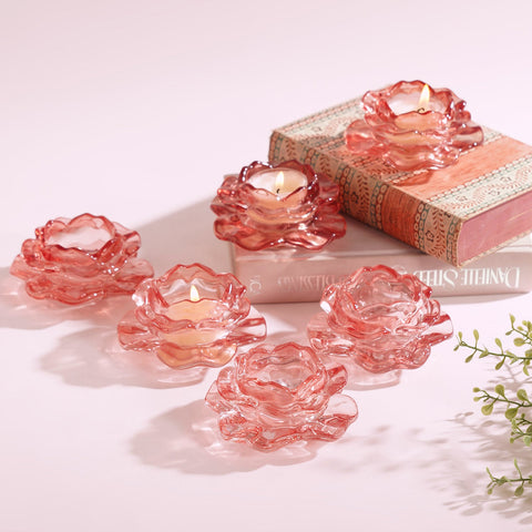Set Of 6 Pink Floral Tealight Holders