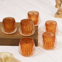 Set Of 6 Dark Brown Ribbed Tealight Holders