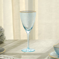 Set Of 4 Light Blue Hammered Wine Glasses