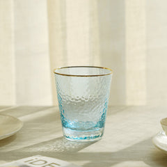 Set Of 4 Light Blue Hammered Glass Tumblers