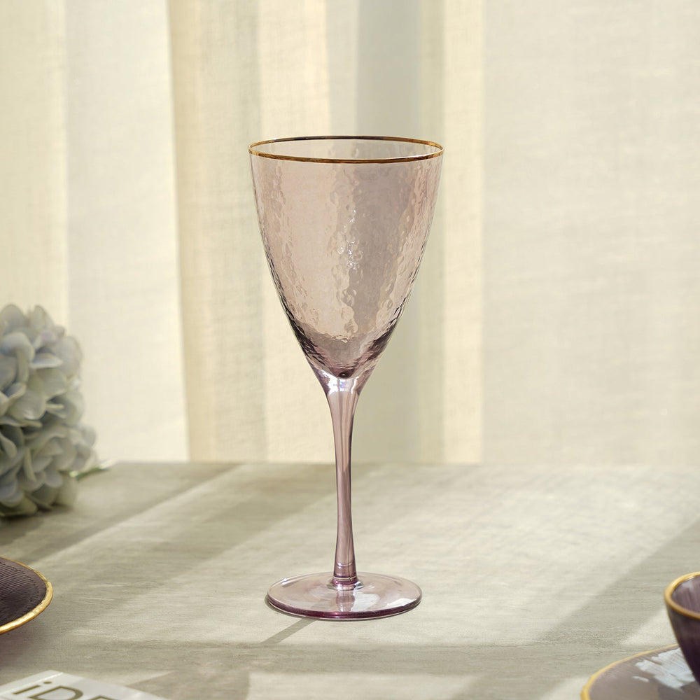 Set Of 4 Purple Hammered Wine Glasses