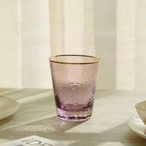 Set Of 4 Purple Hammered Glass Tumblers