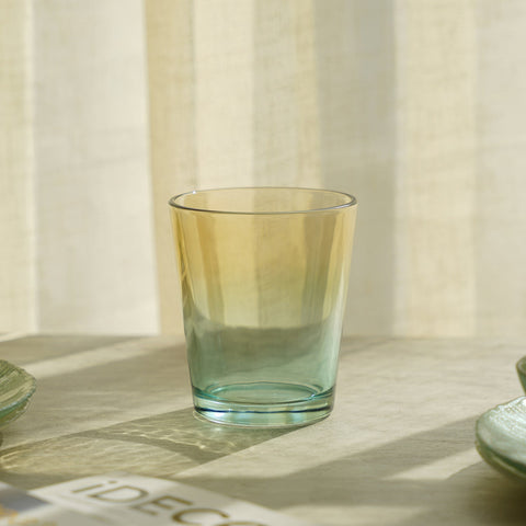 Set Of 4 Yellow And Blue Ombre Glass Tumblers