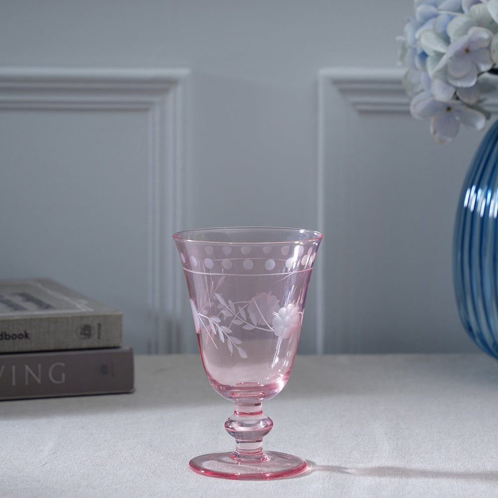 Set Of 4 Pink Floral Textured Wine Glasses