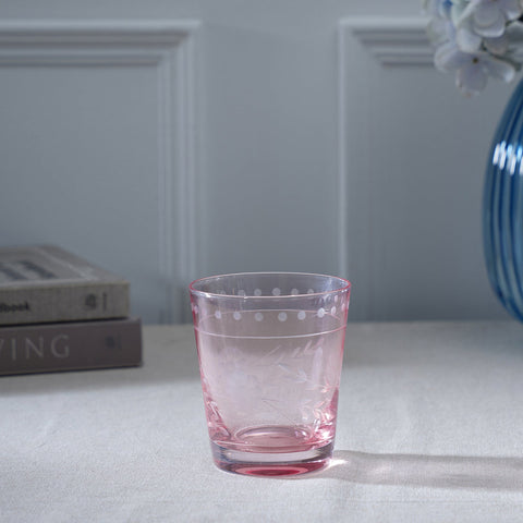 Set Of 4 Pink Floral Textured Glass Tumblers