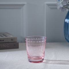 Set Of 4 Pink Floral Textured Glass Tumblers