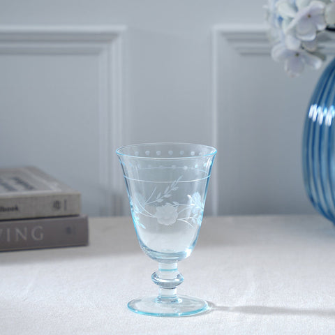 Set Of 4 Blue Floral Textured Wine Glasses
