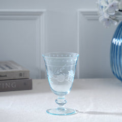 Set Of 4 Blue Floral Textured Wine Glasses