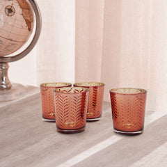 Set Of 4 Pink And Gold Herringbone Pattern Glass Tumblers