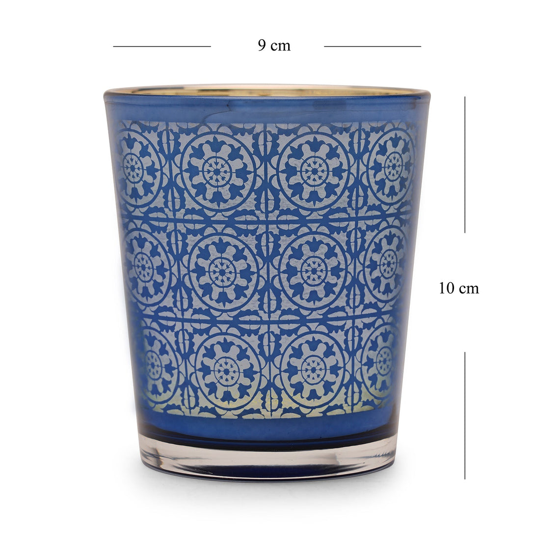 Shop Set Of 4 Blue And Gold Patterned Glass Tumblers at Best Price