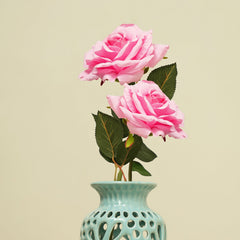 Set Of 2 Pink Rose Faux Flower Stems