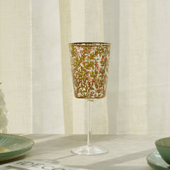 Set Of 4 Pink And Green Floral Pattern Wine Glasses