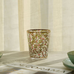 Set Of 4 Pink And Green Floral Pattern Glass Tumblers