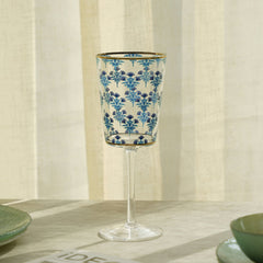 Set Of 4 Blue Floral Pattern Wine Glasses