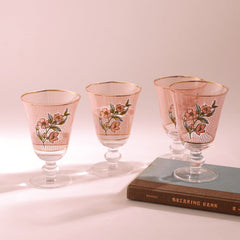Set Of 4 Pink Floral Pattern Wine Glass