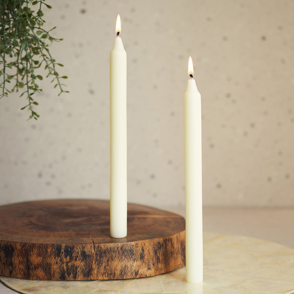 Set Of 2 White Antique Lace Taper Candles