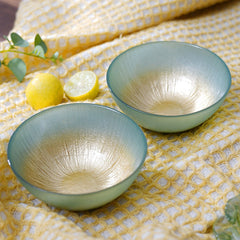 Set Of 2 Blue Radial Gradient Glass Serving Bowls