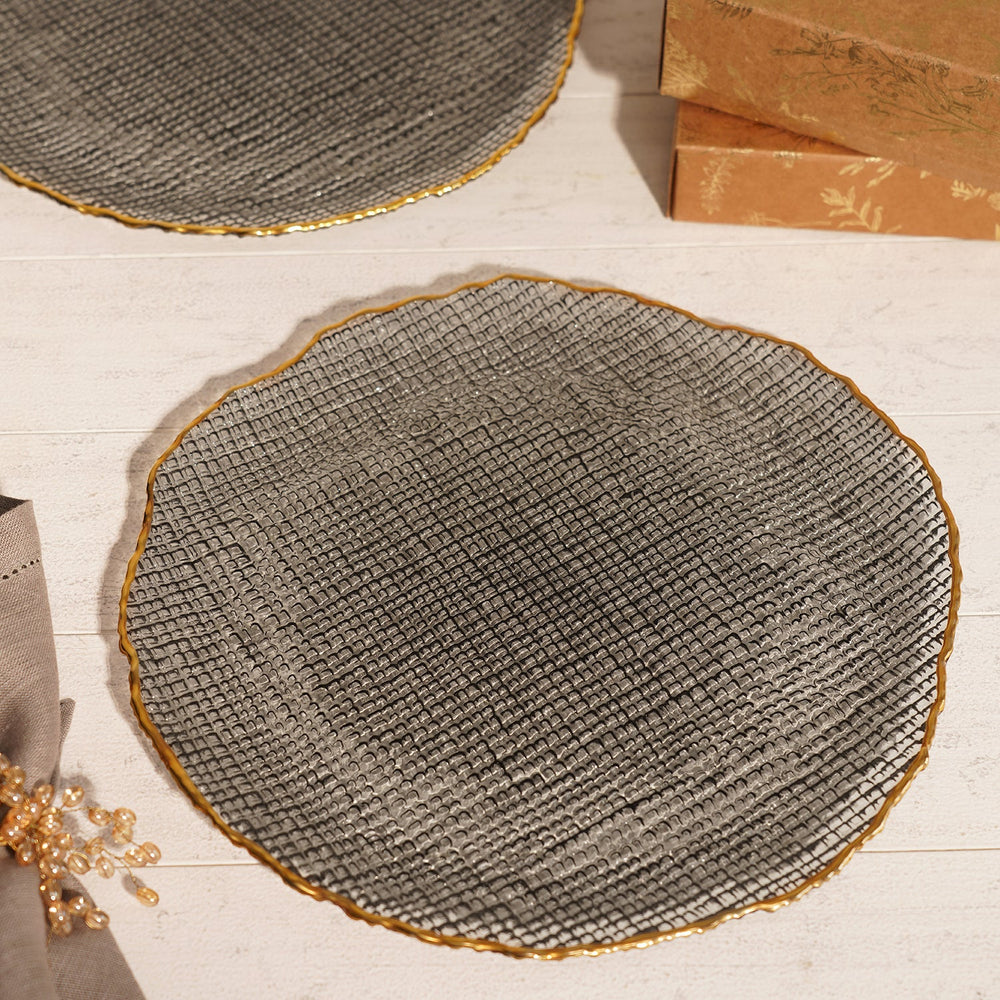 Set of 2 Grey Fizz Textured Charger Plates