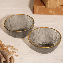 Set Of 2 Grey Fizz Textured Glass Bowls